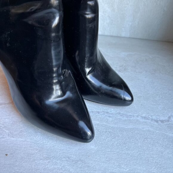 Zara Trafaluc black Leather suede zip-up ankle booties EU 37 gold hardware - Picture 2 of 10